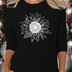 Sunflower Print Long Sleeve Lounge Top Women's Loungewear