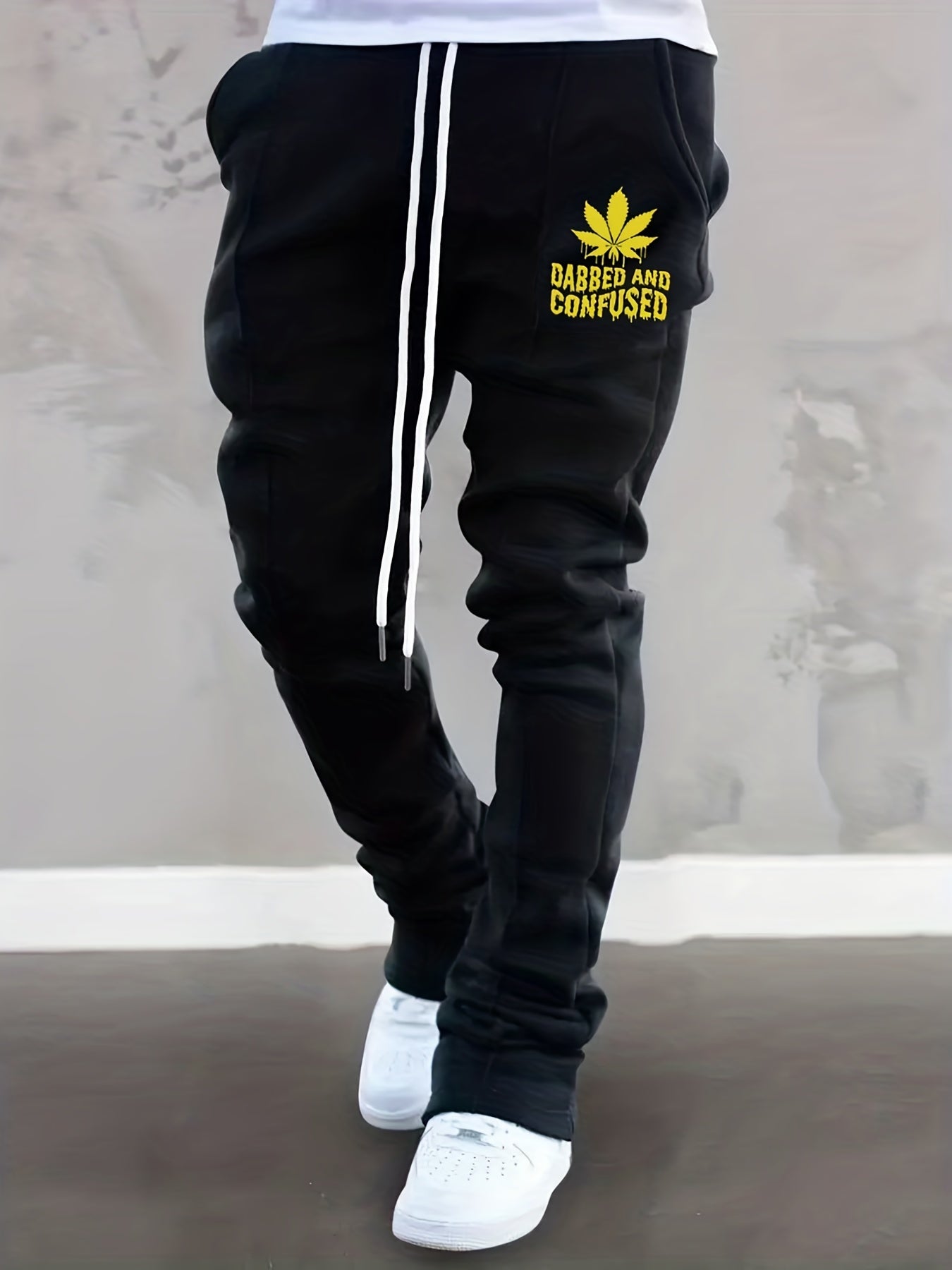 Leaf Pattern Slim Fit Flared Joggers Men's Pants