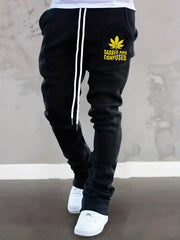 Leaf Pattern Slim Fit Flared Joggers Men's Pants