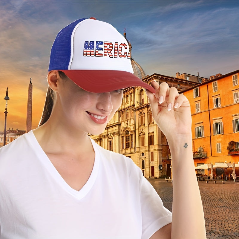American Flag Print Mesh Trucker Hat Patriotic Sun Hat