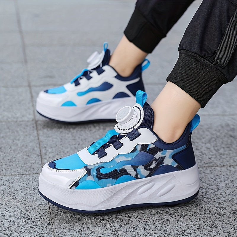 Boy's Roller Shoes with Rotating Buckle Detachable Wheels