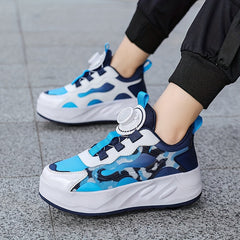 Boy's Roller Shoes with Rotating Buckle Detachable Wheels