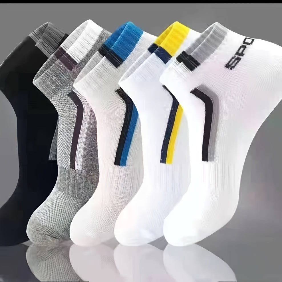 5 Pairs Men's Casual Crew Sports Socks Thin Comfy Stockings for Summer Outdoor