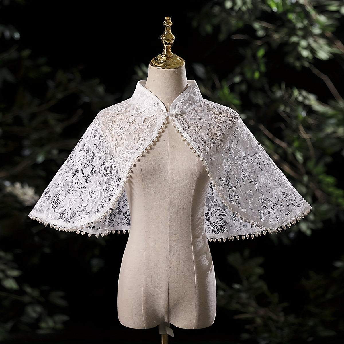 Hollow Out Chiffon Shawl with Faux Pearl Decor