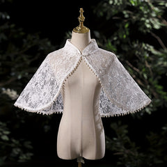 Hollow Out Chiffon Shawl with Faux Pearl Decor