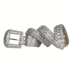 Rhinestone Belt Punk Western Cowboy Crystal Stone Belt For Jeans Dress
