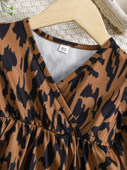 Baby Girls V-Neck Leopard Print Stylish Dress for Spring & Autumn