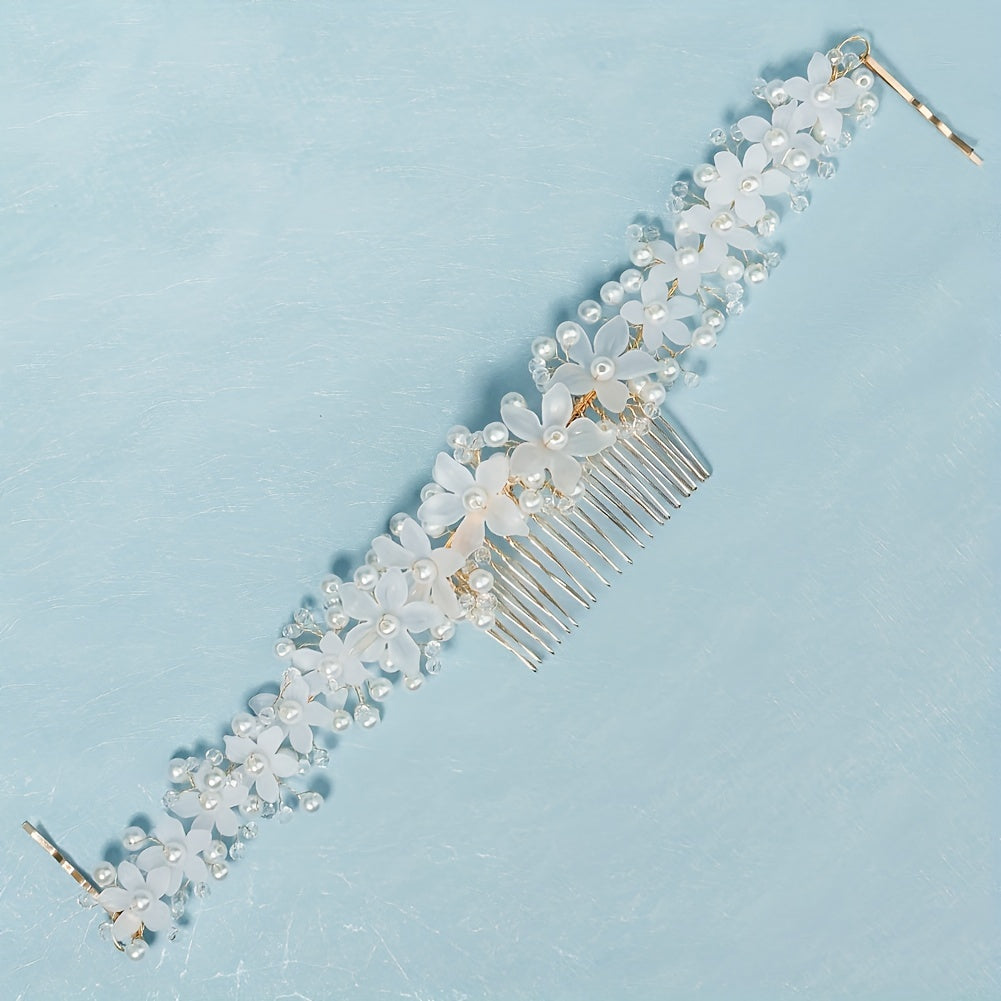 Flower & Pearl Hair Comb Vintage Hair Clip Bridal Wedding Accessory