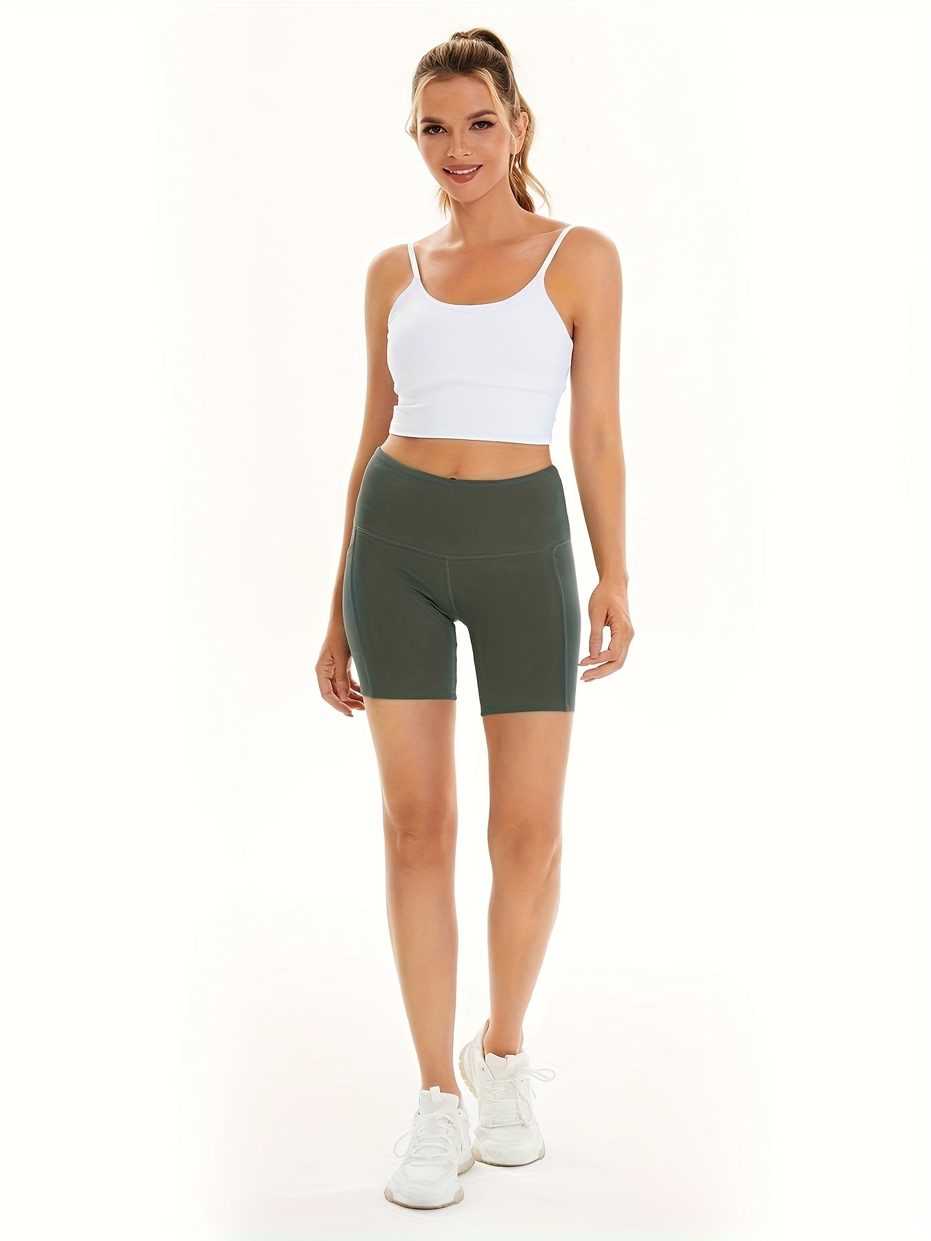 Women's Yoga Shorts High Waist with Side Pockets Tummy Control Workout Shorts