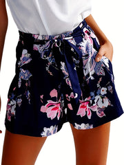 Floral Print Belted Shorts for Spring & Summer