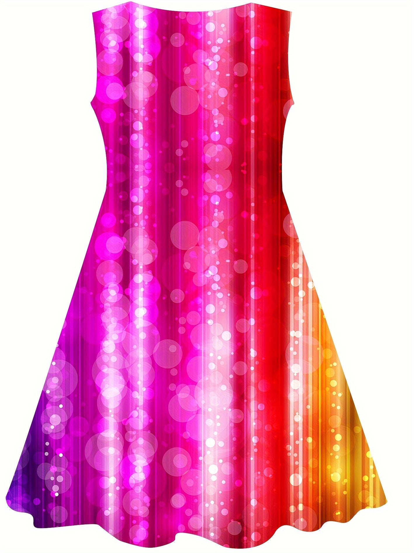 Rainbow Style Print Dress Girls Casual Sleeveless Dresses For Summer Party