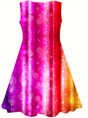 Rainbow Style Print Dress Girls Casual Sleeveless Dresses For Summer Party