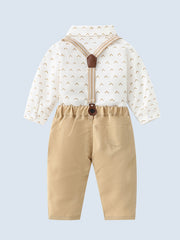 Baby Boys Gentleman Outfit Shirt Bowtie Suspender Pants Clothes