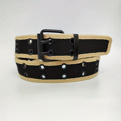Men's Beige Hemmed Belt Casual Sports Metal Hole