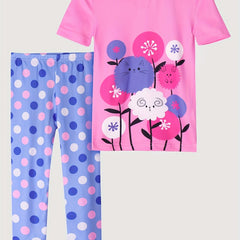 Kid's Polka Dots Pajama Set Short Sleeve Top & Pants Cartoon Animal Loungewear