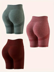 3pcs Seamless Solid Butt Lifting Shorts for Women