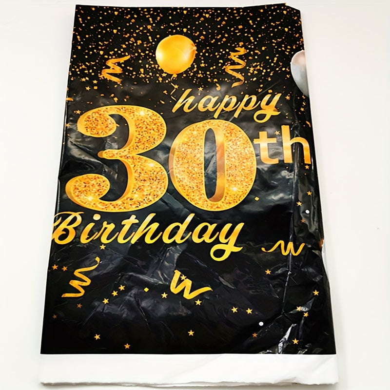 Golden Happy 30th Birthday Tablecloth Rectangular Party Table Cover