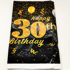 Golden Happy 30th Birthday Tablecloth Rectangular Party Table Cover