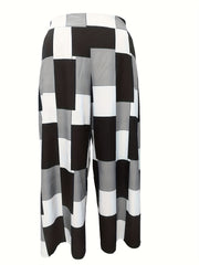 Women's Checkerboard Print Wide Leg Trousers