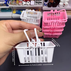 10pcs Mini Supermarket Shopping Basket Set with Food & Drink Models