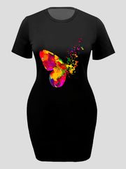 Colorful Butterfly Print Tee Dress