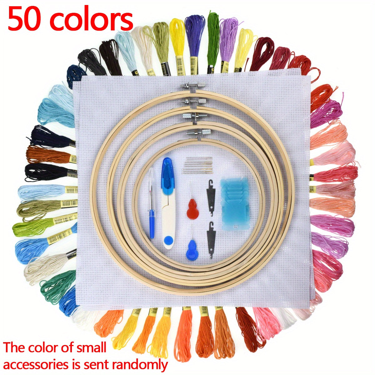 Embroidery Kit 100 Colors Threads 5 Pcs Hoops & Tools Set