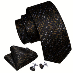 Barry Wang Silk Ties Set Classic Striped Plaid Necktie Pocket Square Cufflinks
