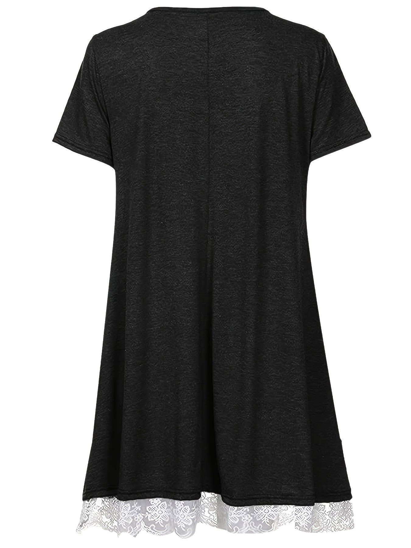 Casual Dress Women's Plus Contrast Lace Trim Short Sleeve Round Neck