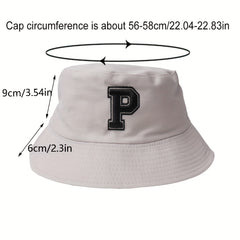 P Embroidery Bucket Hat Casual UV Protection Fisherman Cap Sunscreen Basin Hat