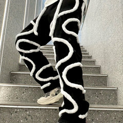 Men's Slim Fit Jeans with Fuzzy Rope Detail