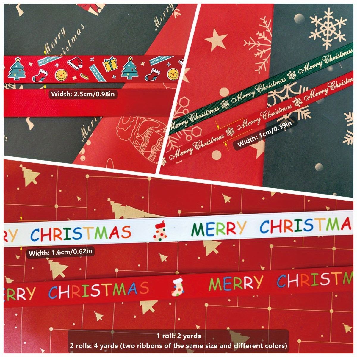 2 Rolls Christmas Ribbon Polyester Satin Wired Ribbon 66 Meters