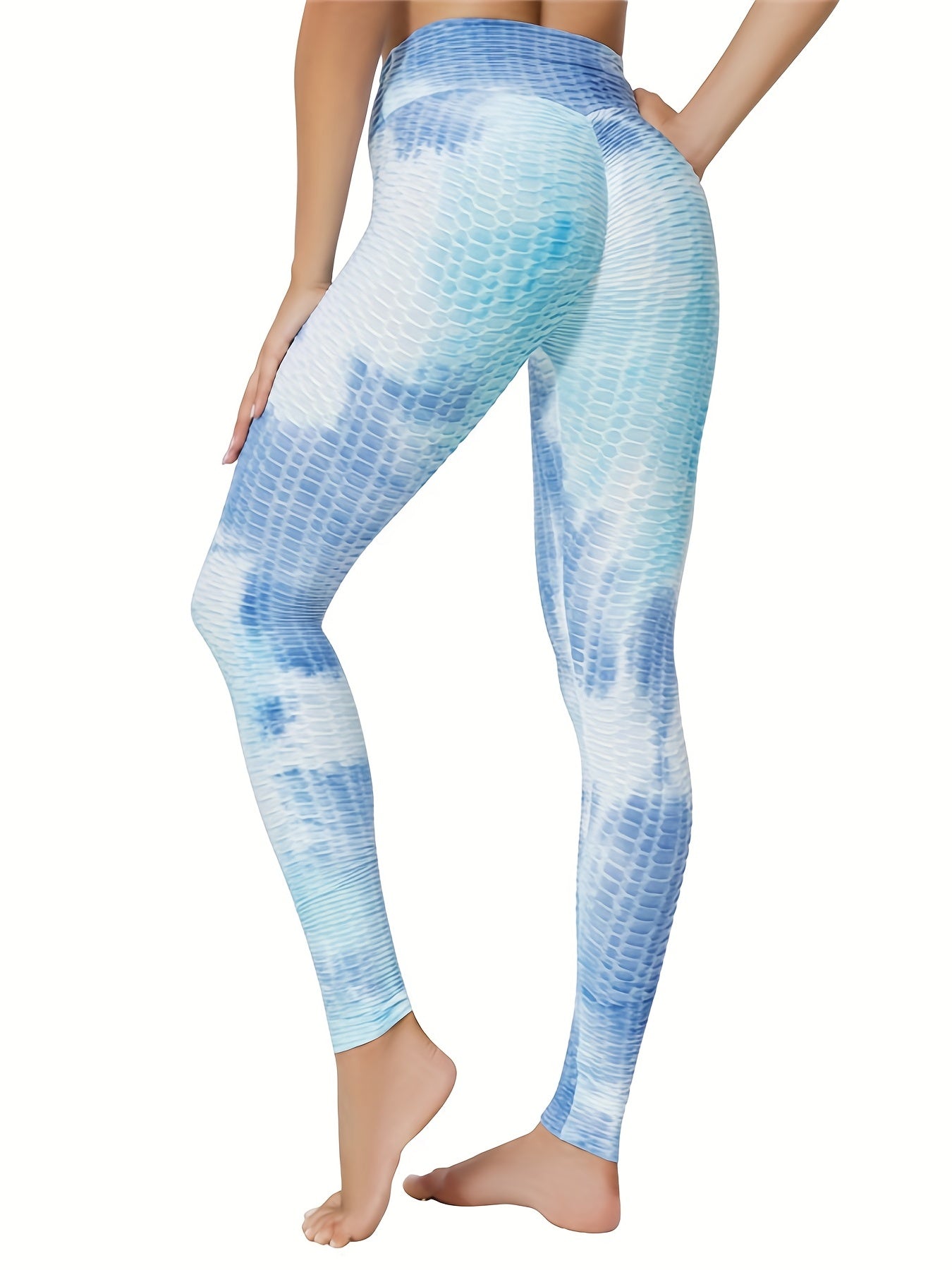 Tie Dye Honeycomb Yoga Leggings High Stretchy Seersucker Fabric Sports Pants