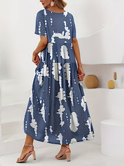 Casual Dress Women's Tie Dye Short Sleeve Maxi Smock Dress