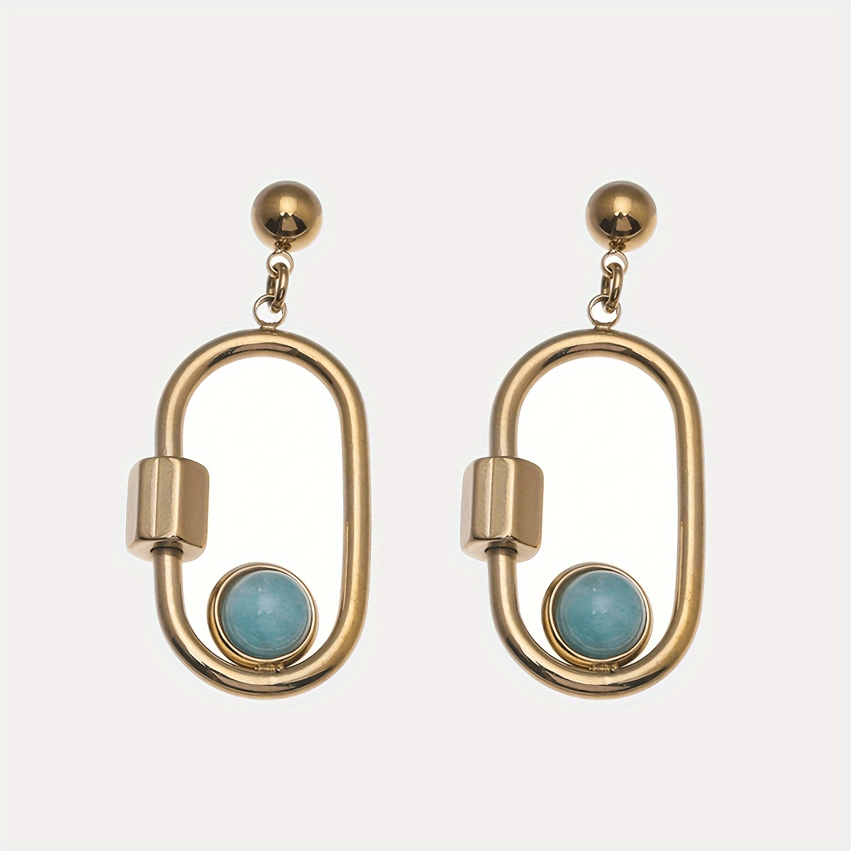 14k Golden Plated Green Stone Titanium Steel Earrings