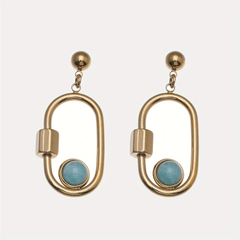 14k Golden Plated Green Stone Titanium Steel Earrings