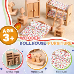 Wooden Dollhouse Furniture Set with Dolls Bedroom Accessories