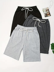 3 Pack Dual Pockets Drawstring Shorts Women's Clothing