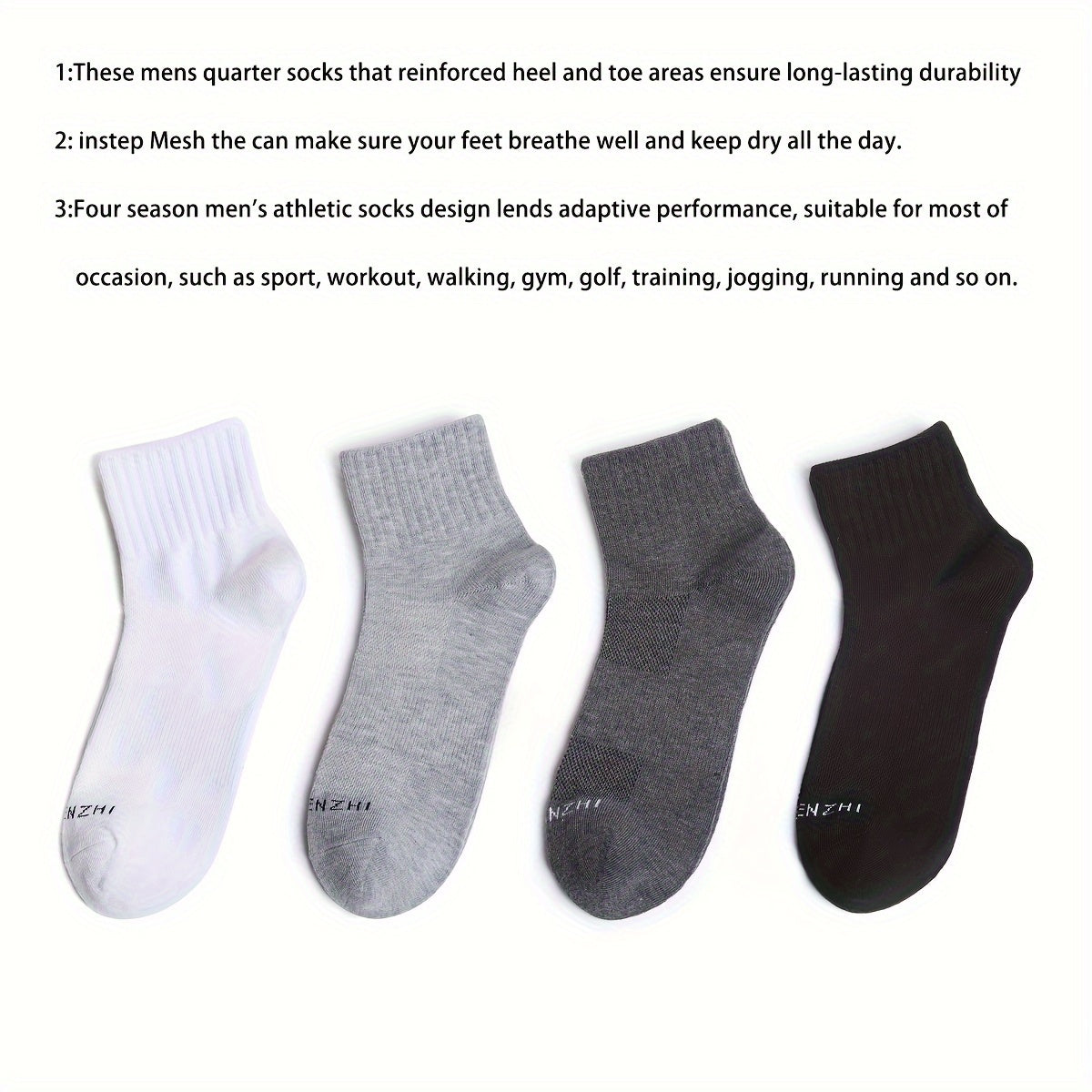 6 Pairs Men's Mid Crew Sport Socks Absorbent Breathable for Basketball Running