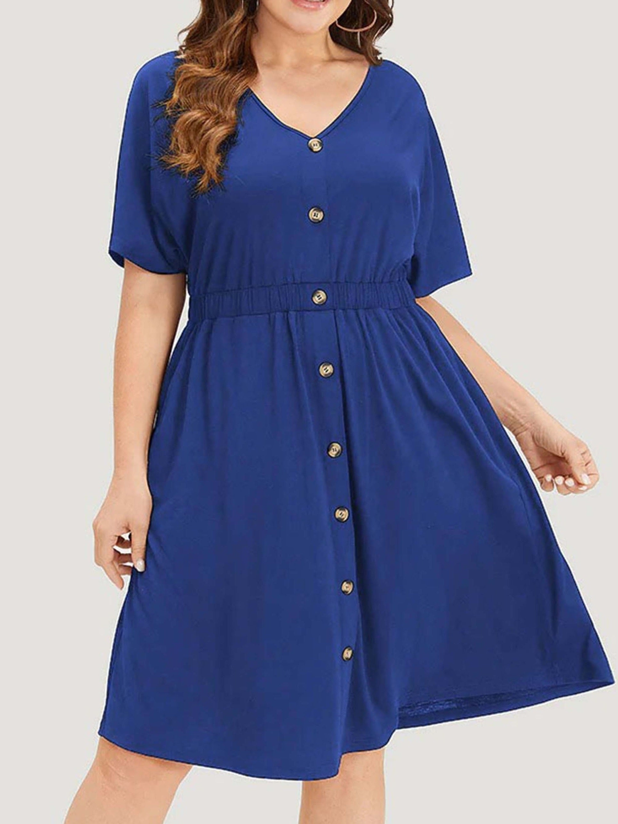 Casual Lounge Dress Women's Plus Button Decor Ruffle Sleeve