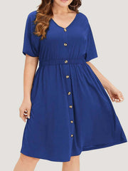 Casual Lounge Dress Women's Plus Button Decor Ruffle Sleeve