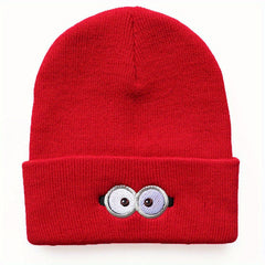 Sport Windproof Knit Beanie Hat with Anime Eye Glasses Embroidery