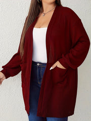 Solid Waffle Pattern Long Sleeve Open Front Cardigan