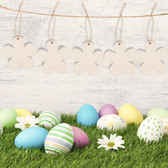 10pcs Wooden Flower Cutouts Ornaments with Twine Kids Painting DIY Crafts