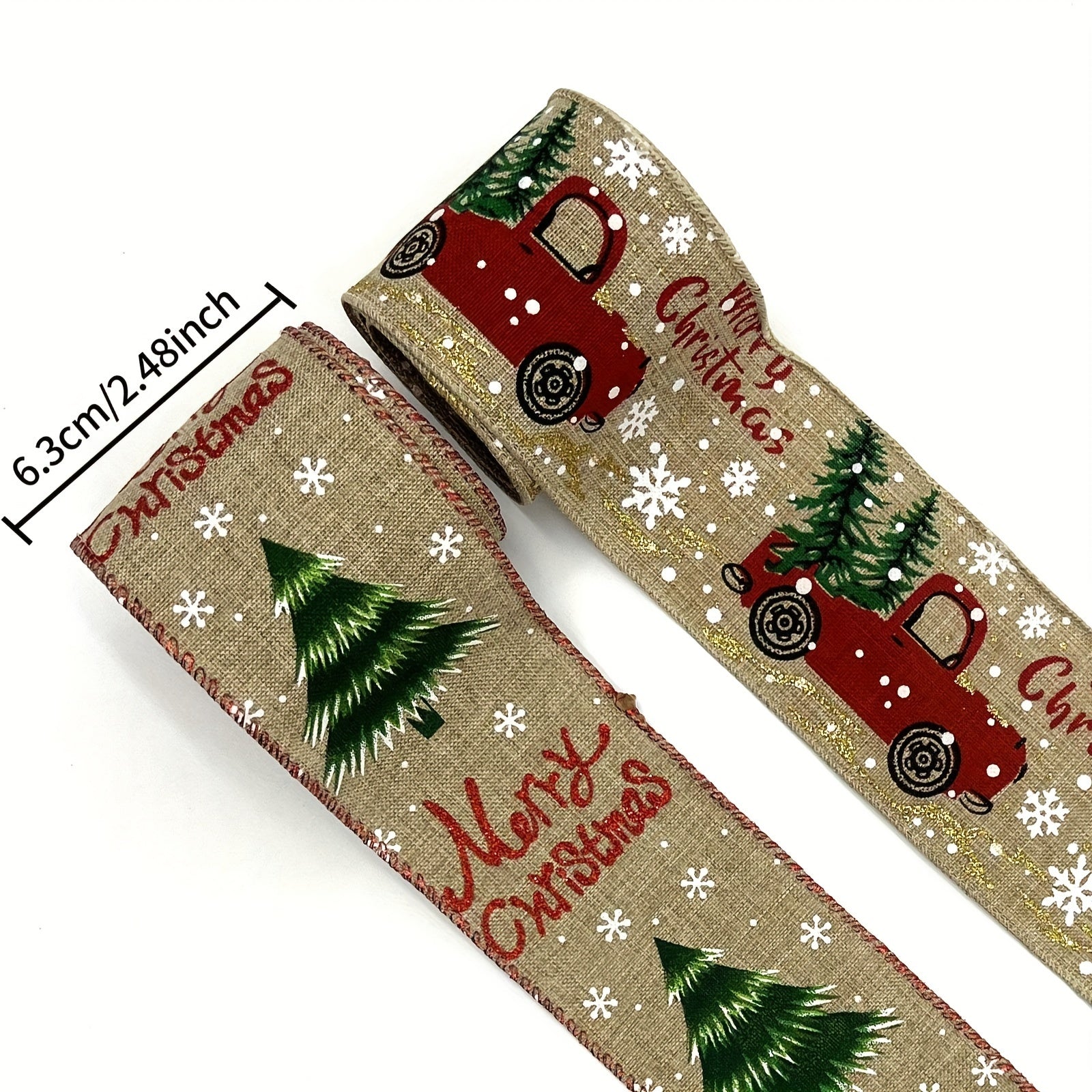 4 57M Christmas Ribbon Vintage Truck Wired Burlap Ribbon