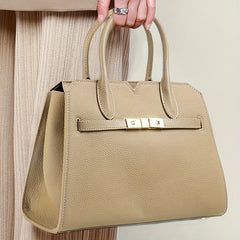 Leather Women's Shoulder Bag with Detachable Strap Grey