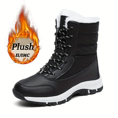 Plush Lined Thermal Snow Boots Wear Resistance Non Slip Round Toe Snow Shoes