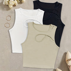 3pcs Solid Tank Tops with Cut Out Straps Sleeveless Top