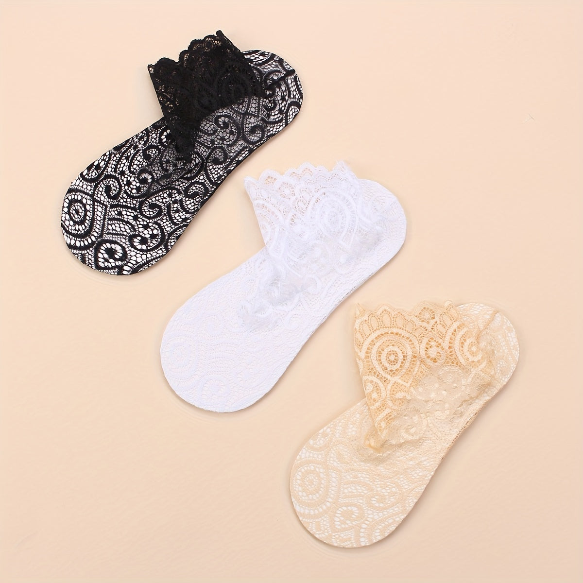 3 Pairs Contrast Lace Socks Short Women's Stockings