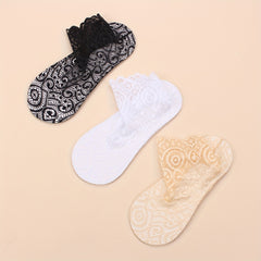 3 Pairs Contrast Lace Socks Short Women's Stockings