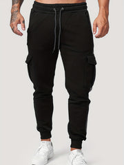 Men's Drawstring Cargo Pants Flap Pockets Jogger Pants